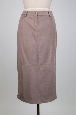 Jupe droite en faux suède taupe rosé (6)