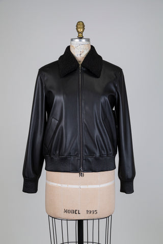 Black faux leather bomber jacket with removable collar (6)