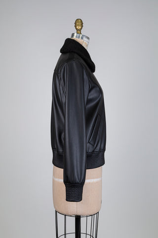 Bomber noir faux cuir à col amovible (6)