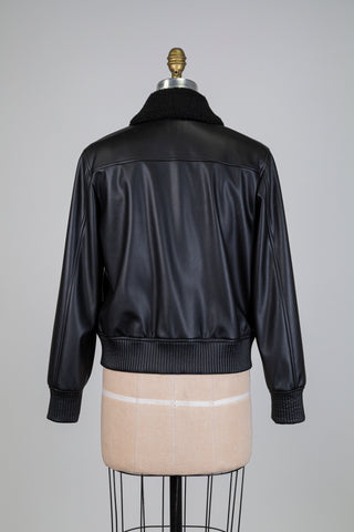 Bomber noir faux cuir à col amovible (6)