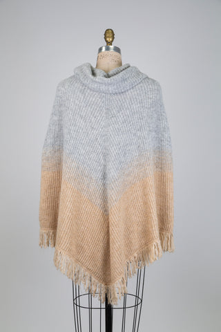 Gray and Sand Knit Gradient Poncho (6+)