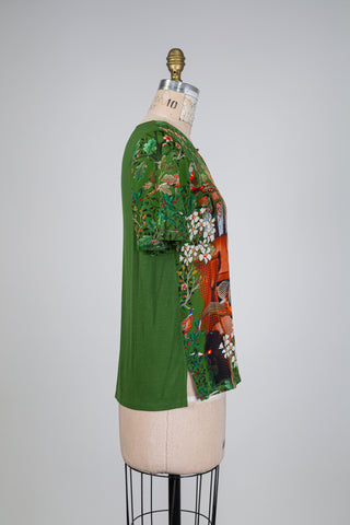 Blouse verte à imprimé surréaliste (S)