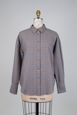 Chemisier à carreaux taupe et bleu (6)