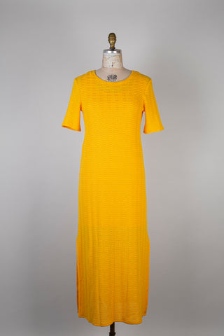 Saffron yellow crochet-effect maxi dress (L)
