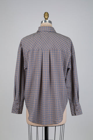 Chemisier à carreaux taupe et bleu (6)