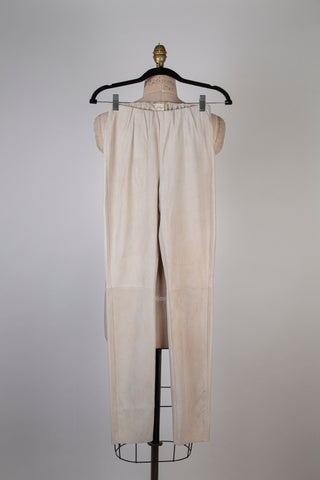 A23M632CS - Greige stretch suede slim pants (4 to 8)