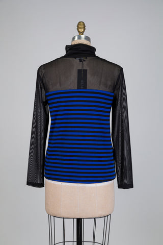 Chandail tulle col montant à rayures bleues (S)