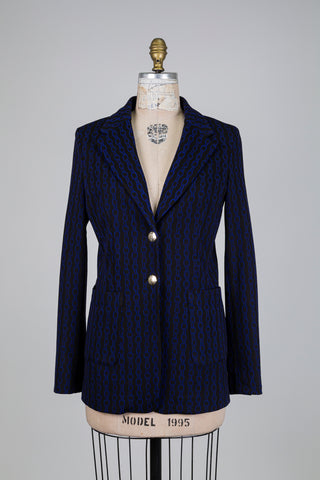 Black fitted blazer with cobalt blue chains (6-8-14)