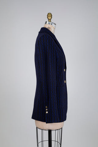 Black fitted blazer with cobalt blue chains (6-8-14)