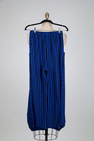 Black balloon pants with blue stripes (S)