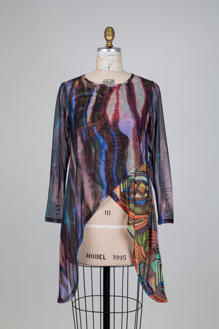 Sheer “tie and drip” and tribal top (S)