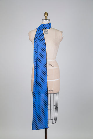 XXL blue scarf with black polka dots