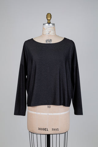 Chandail crop oversized noir effet denim (S)