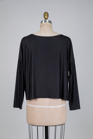 Chandail crop oversized noir effet denim (S)