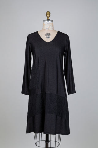 Robe noire effet denim à insertion texturée (S)