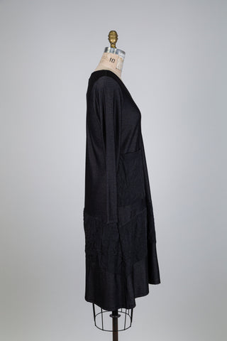 Black denim effect dress with textured insert (S)