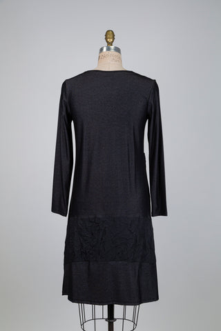 Black denim effect dress with textured insert (S)