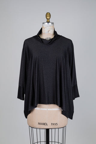 Chandail oversized noir effet denim à col montant (S)