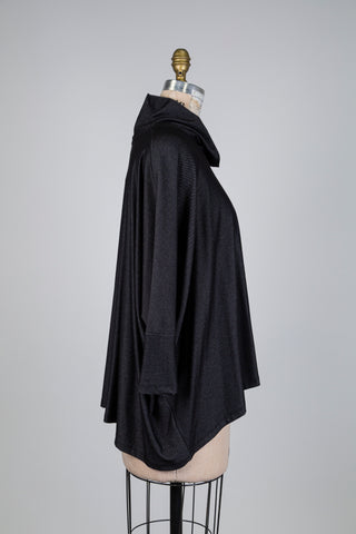 Chandail oversized noir effet denim à col montant (S)