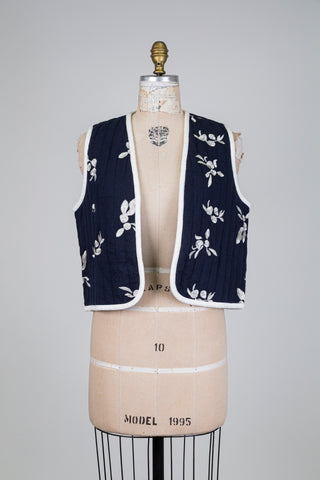 Veste florale marine en coton bio (XS à L)