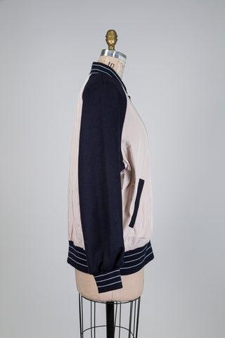 Cream and Navy Varsity Bomber Jacket (10)