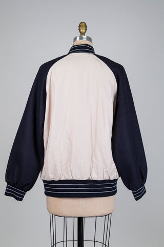 Cream and Navy Varsity Bomber Jacket (10)