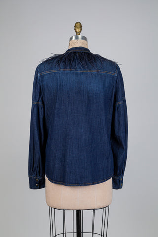 Chemisier en denim à col emplumé (10-12-14)