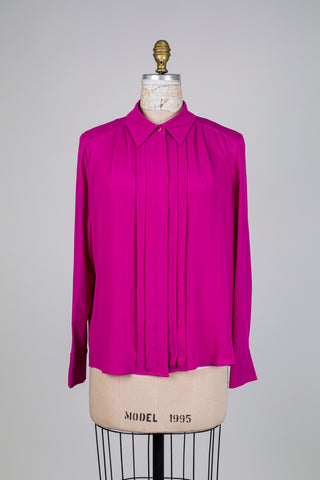 Chemisier rose vif à plis plats (10-14-16)
