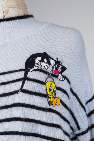 Chandail bleu en tricot Tweety et Grosminet (10)