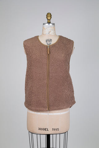 Veste effet mouton café sans manches (S)