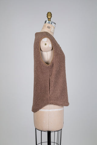 Veste effet mouton café sans manches (S)