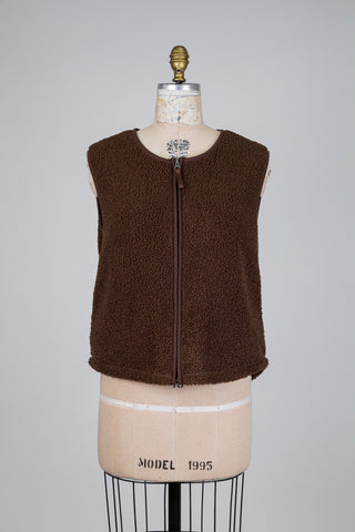 Veste chocolat sans manches effet mouton (S)