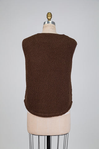 Veste chocolat sans manches effet mouton (S)