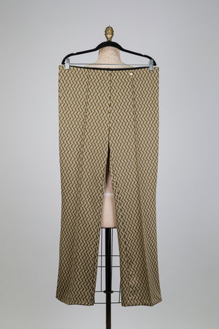 Pantalon brun vert à motif géo (L)