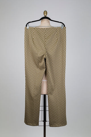 Pantalon brun vert à motif géo (L)