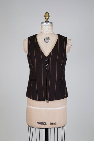Gilet tailleur brun à rayures rose (S)