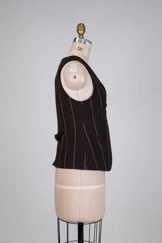 Gilet tailleur brun à rayures rose (S)
