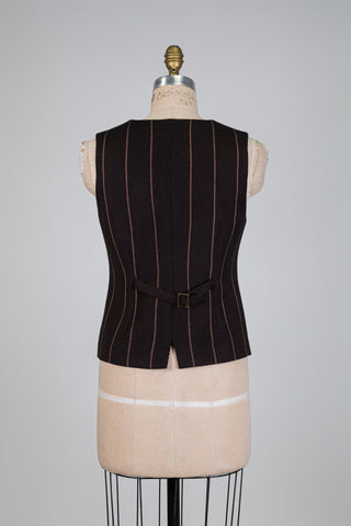 Gilet tailleur brun à rayures rose (S)
