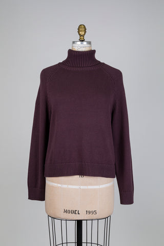 Chandail col roulé en tricot prune  (S)