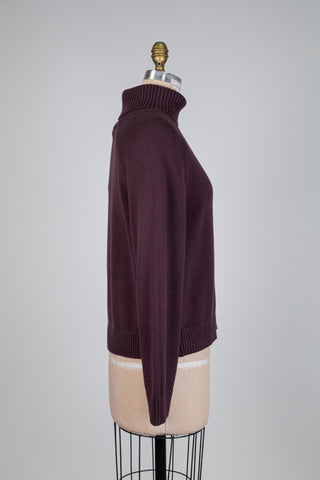 Chandail col roulé en tricot prune  (S)