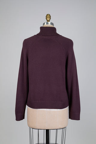Chandail col roulé en tricot prune  (S)