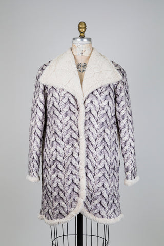 Faux fur quilted coat with wool print (S)