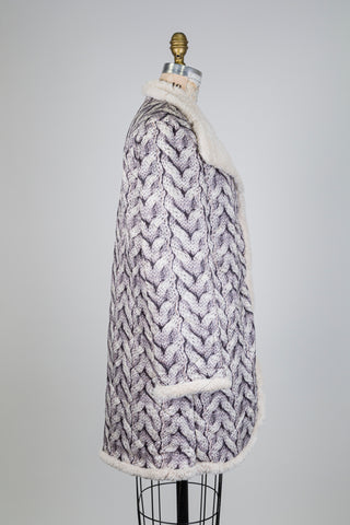 Faux fur quilted coat with wool print (S)