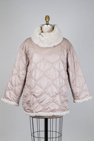 Manteau sable rosé enfilable matelassé fausse fourrure (S-M)