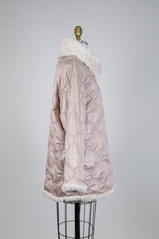 Manteau sable rosé enfilable matelassé fausse fourrure (S-M)