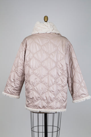 Manteau sable rosé enfilable matelassé fausse fourrure (S-M)