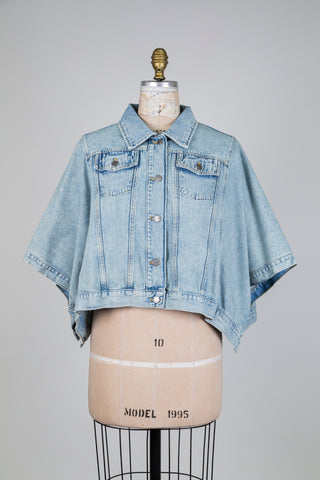 Veste façon cape en denim bleu délavé (M)