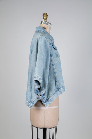 Veste façon cape en denim bleu délavé (M)