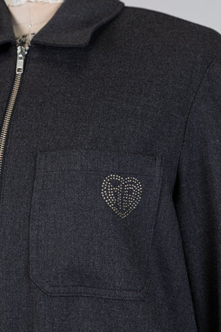 Veste courte grise à bordure élastique contrastée (6)