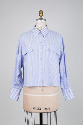 Blue and white striped oversized blouse (6 to 12)